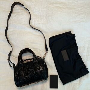 Alexander Wang Rocco Mini Duffle Bag 8” Black Pebbled Leather Rose Gold Studs